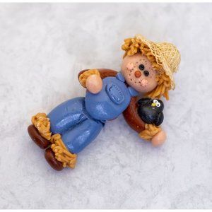 Vintage Clay Farmer Man Brooch - CJ1